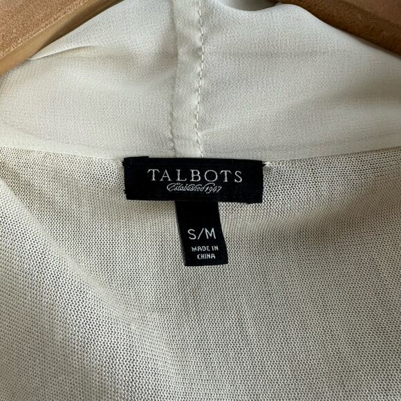 Talbots Ivory Chiffon Layered Short Sleeve Open Front Cardigan Sweater S M - Picture 7 of 9